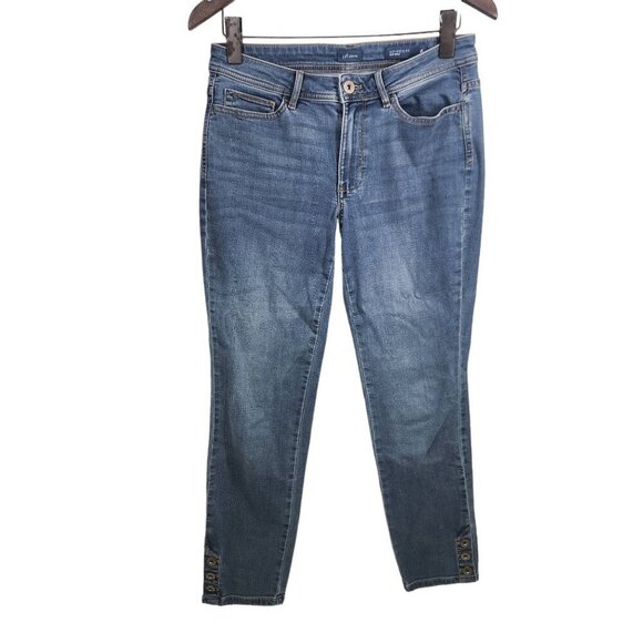 J. Jill Denim Authentic Fit Slim Ankle‎ Jean Women's Size 6 Blue Ankle Buttons - Picture 1 of 12